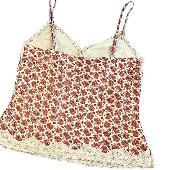 Floral Lace Trim Cami Tank Top Y2K Cottagecore Vintage Style Pink White Large - Picture 4 of 12